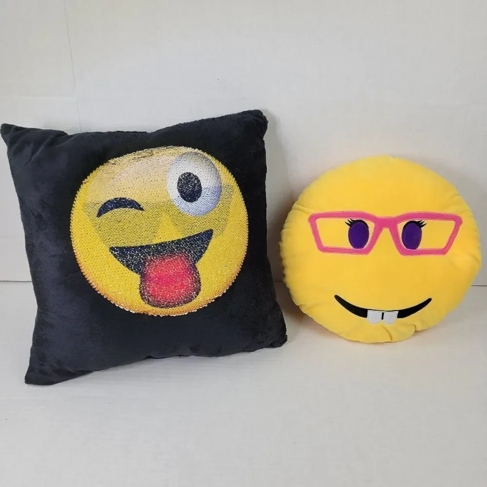 Nerd Girl and Reversible‎ Sequins Emoji Pillow Set